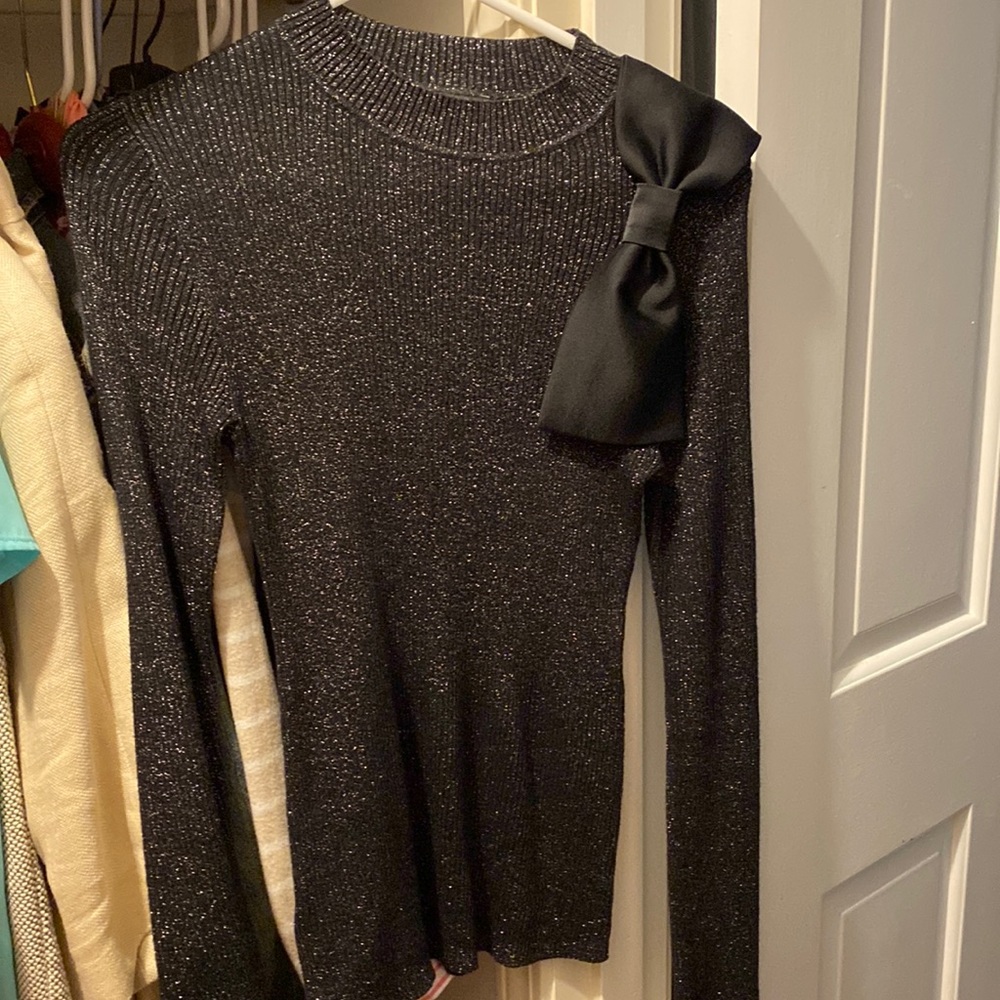 Ann Taylor Factory Sparkly Black Sweater w/Bow! Size M